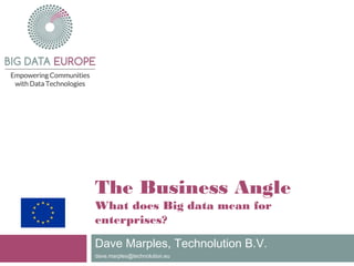 The Business Angle
What does Big data mean for
enterprises?
Dave Marples, Technolution B.V.
dave.marples@technolution.eu
 