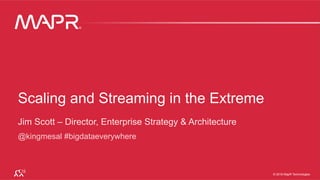 ®
© 2016 MapR Technologies 1®
© 2016 MapR Technologies 1© 2016 MapR Technologies
®
Scaling and Streaming in the Extreme
Jim Scott – Director, Enterprise Strategy & Architecture
@kingmesal #bigdataeverywhere
 