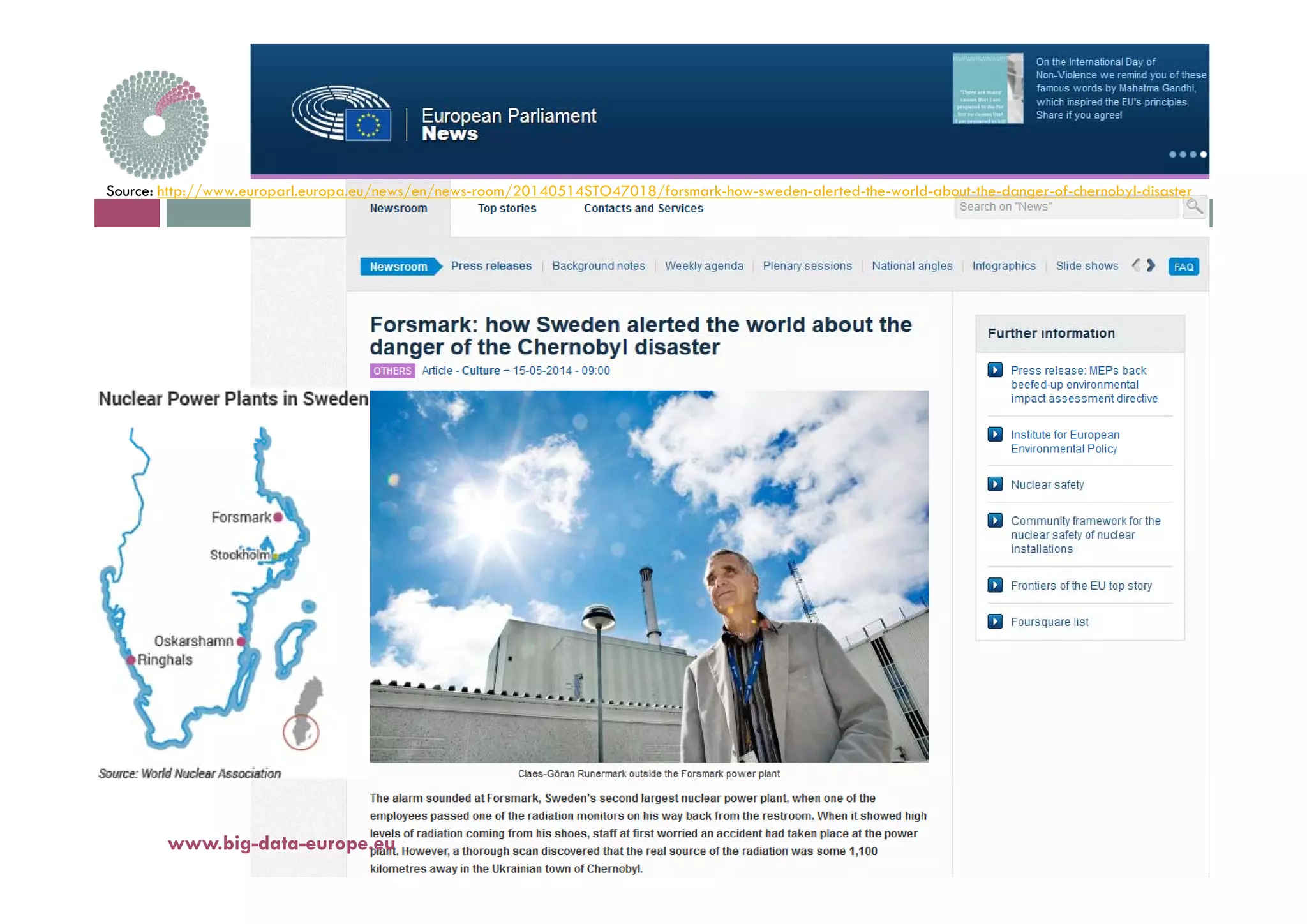 Source: http://www.europarl.europa.eu/news/en/news-room/20140514STO47018/forsmark-how-sweden-alerted-the-world-about-the-danger-of-chernobyl-disaster
www.big-data-europe.eu
 
