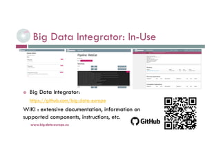 Big Data Integrator: In-Use
 Big Data Integrator:
https://github.com/big-data-europe
WIKI : extensive documentation, information on
supported components, instructions, etc.
6-déc.-16www.big-data-europe.eu
 
