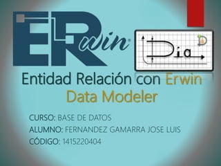 Entidad Relación con Erwin
Data Modeler
CURSO: BASE DE DATOS
ALUMNO: FERNANDEZ GAMARRA JOSE LUIS
CÓDIGO: 1415220404
 