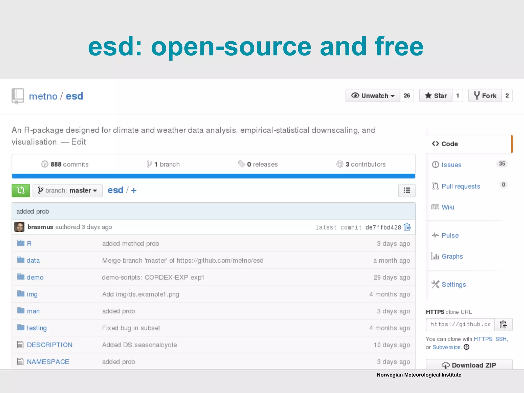 Norwegian Meteorological Institute
esd: open-source and free
 