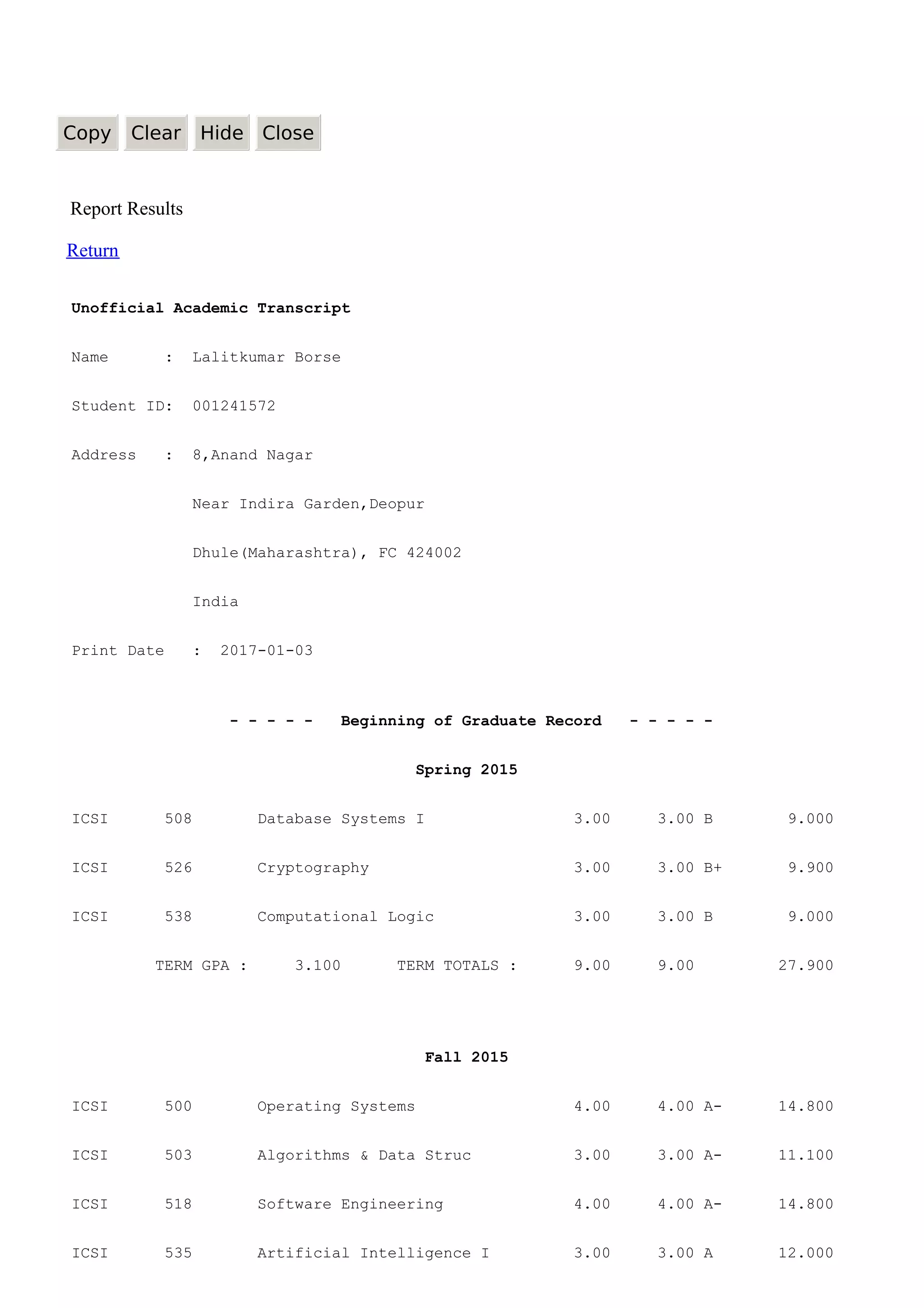 View Unofficial Transcript | PDF