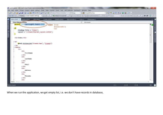 When we run the application, weget empty list, i.e. we don’t haverecords in database,
 