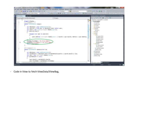 - Code in View to fetch ViewData/ViewBag,
 