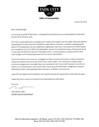 Park City Letter of Recommendation Black Christopher
