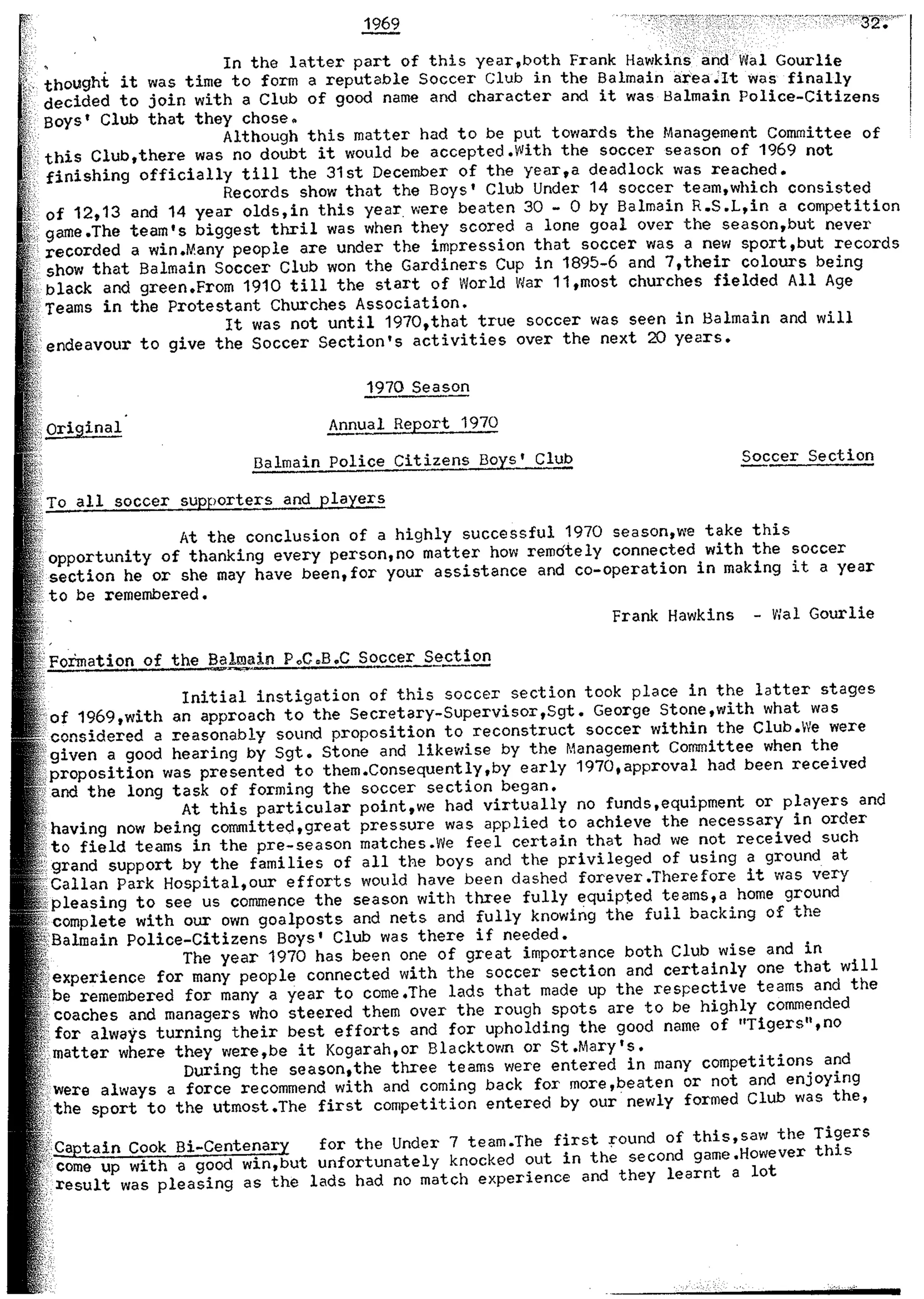 Balmain & Distric Football Club 20year history