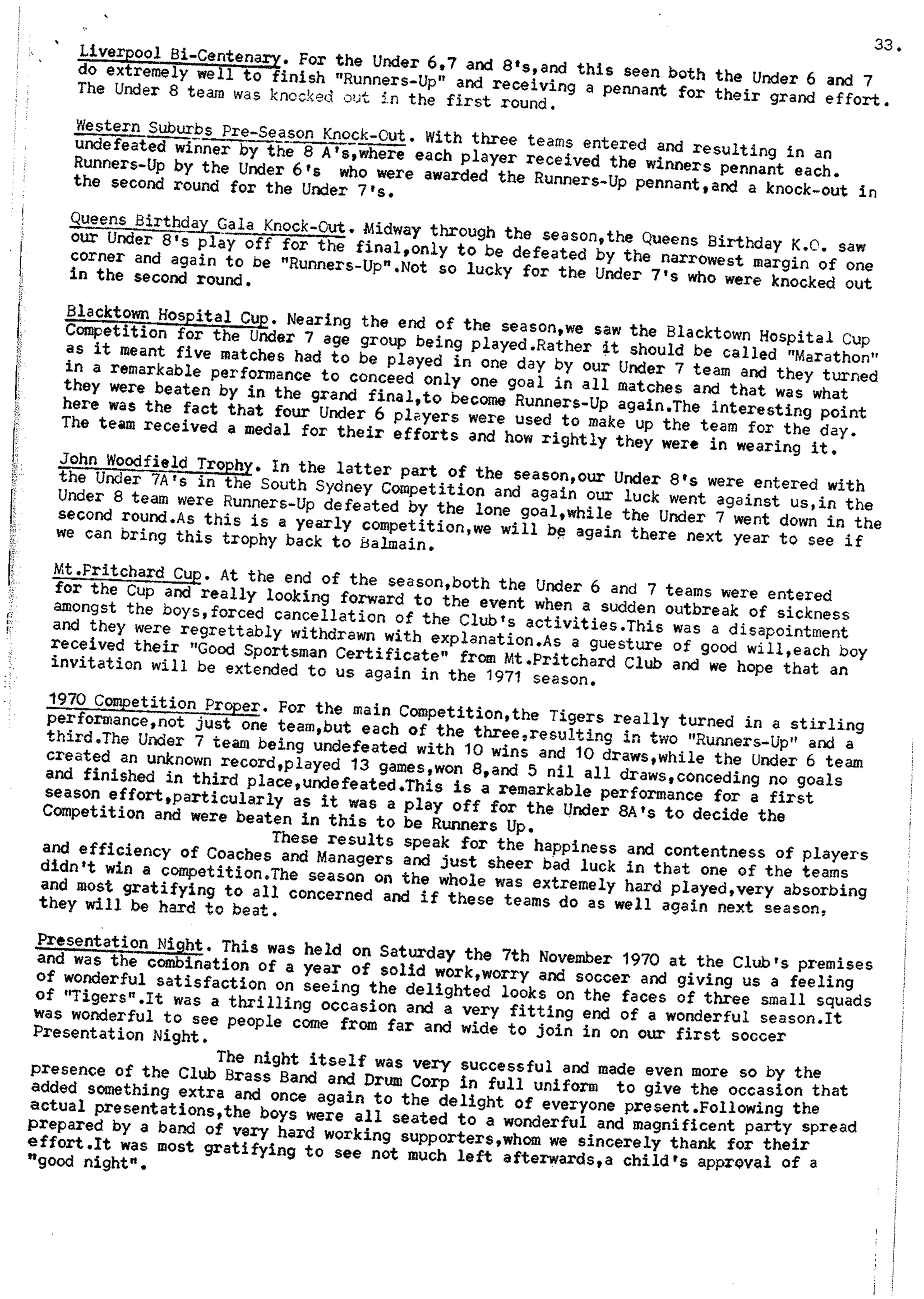 Balmain & Distric Football Club 20year history