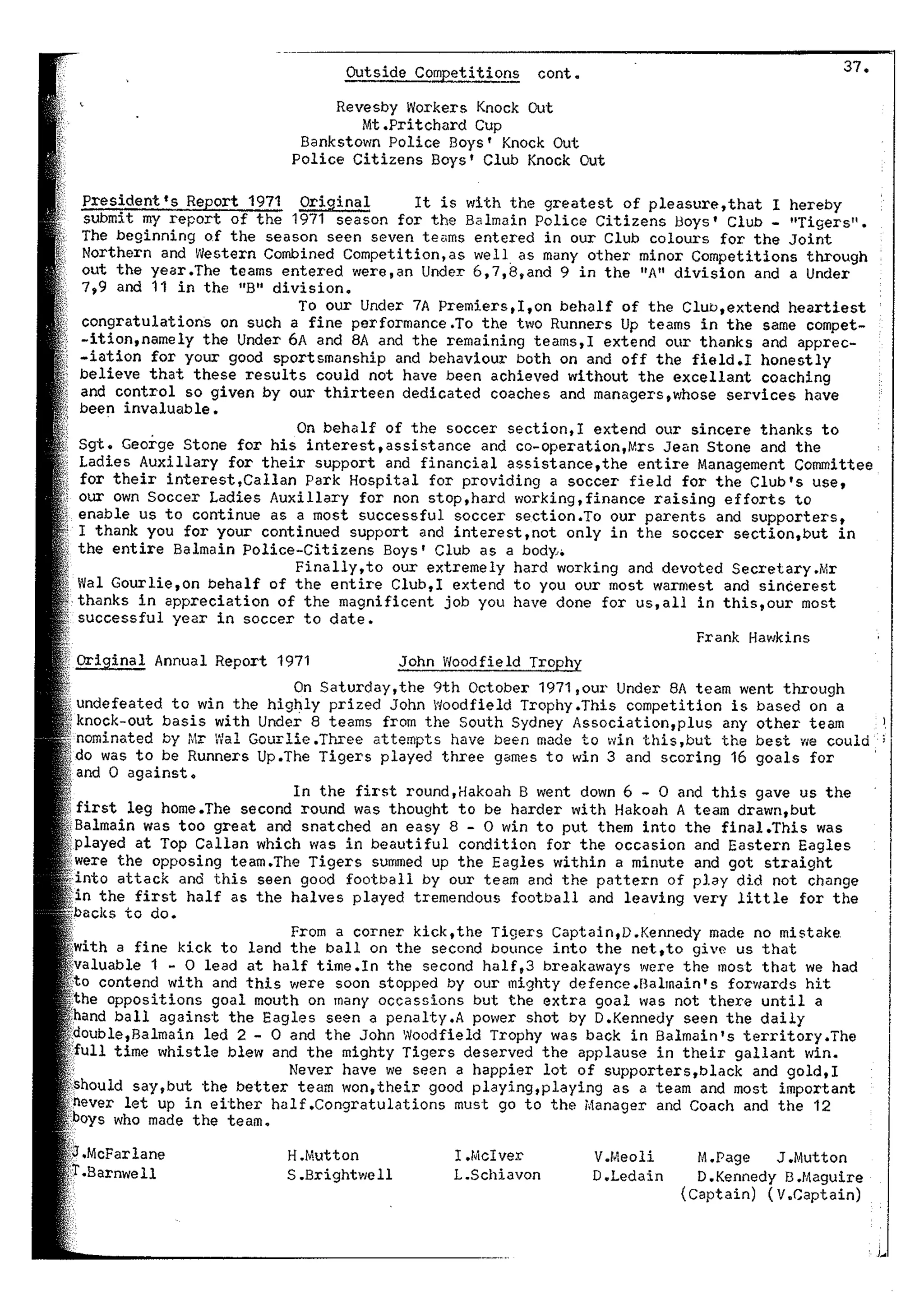 Balmain & Distric Football Club 20year history