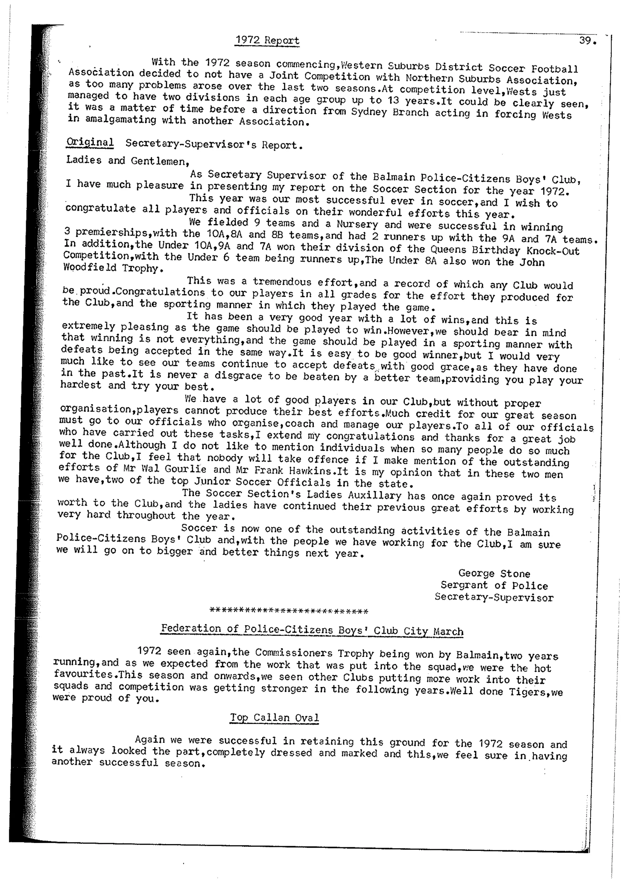 Balmain & Distric Football Club 20year history