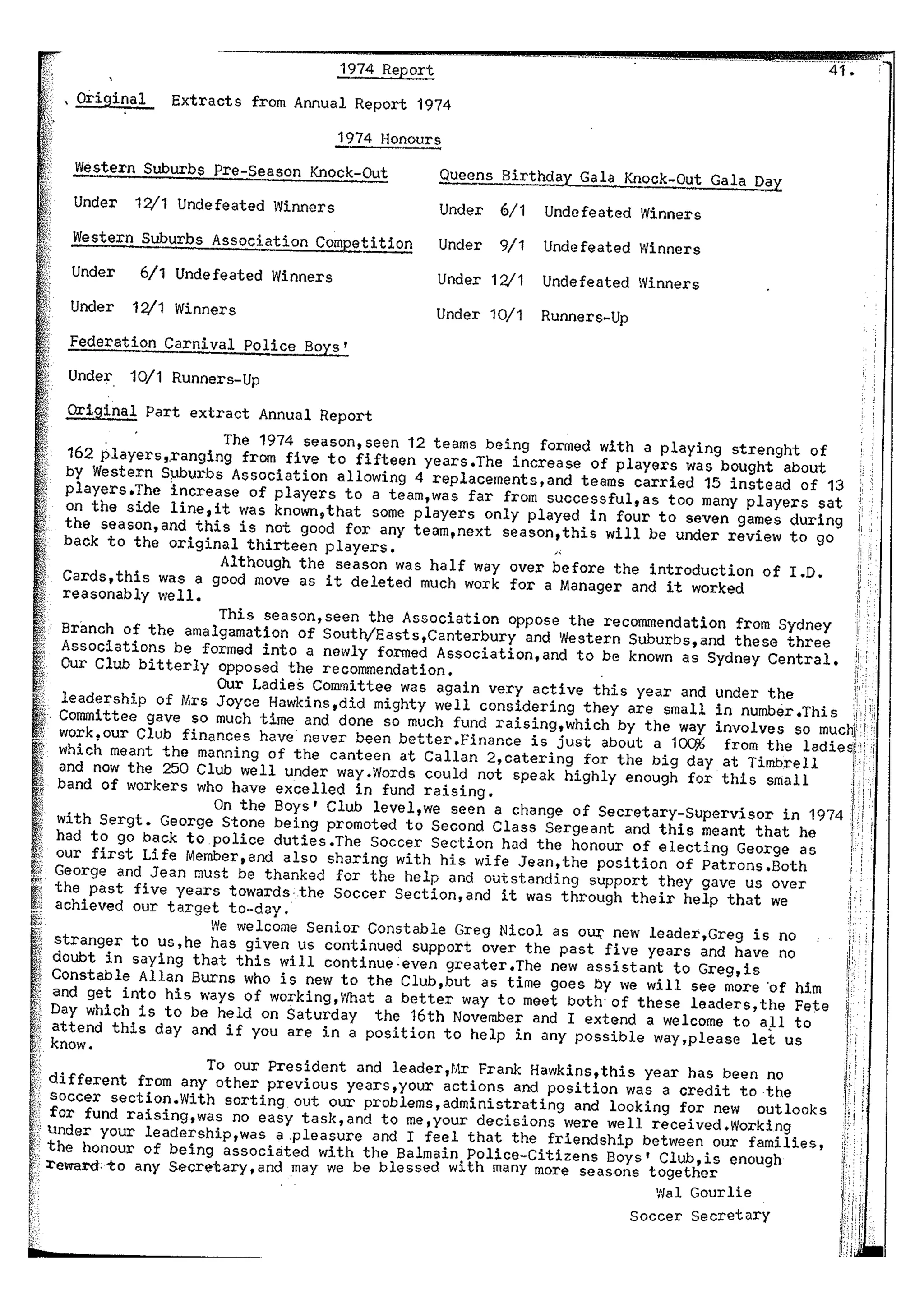 Balmain & Distric Football Club 20year history