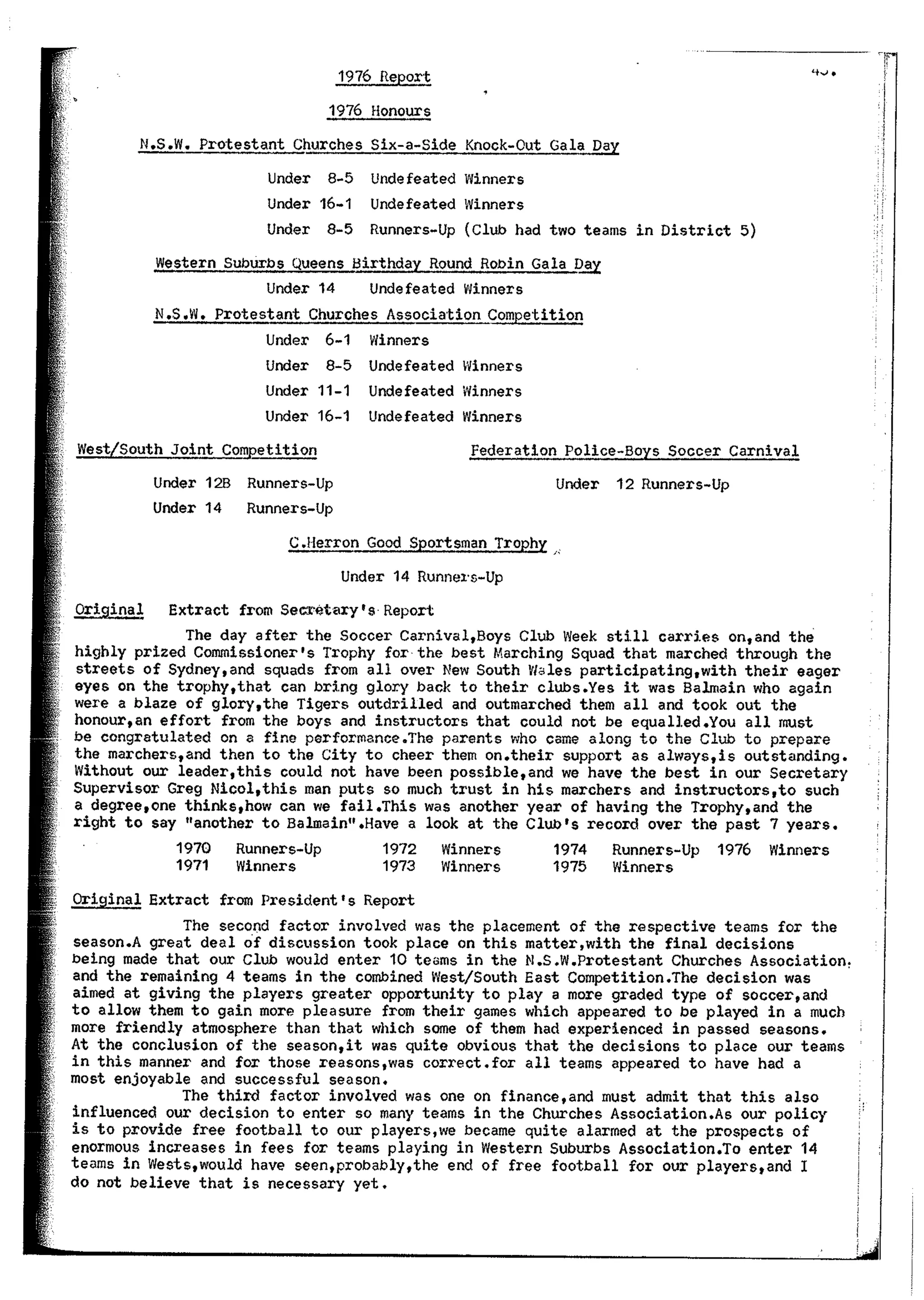 Balmain & Distric Football Club 20year history