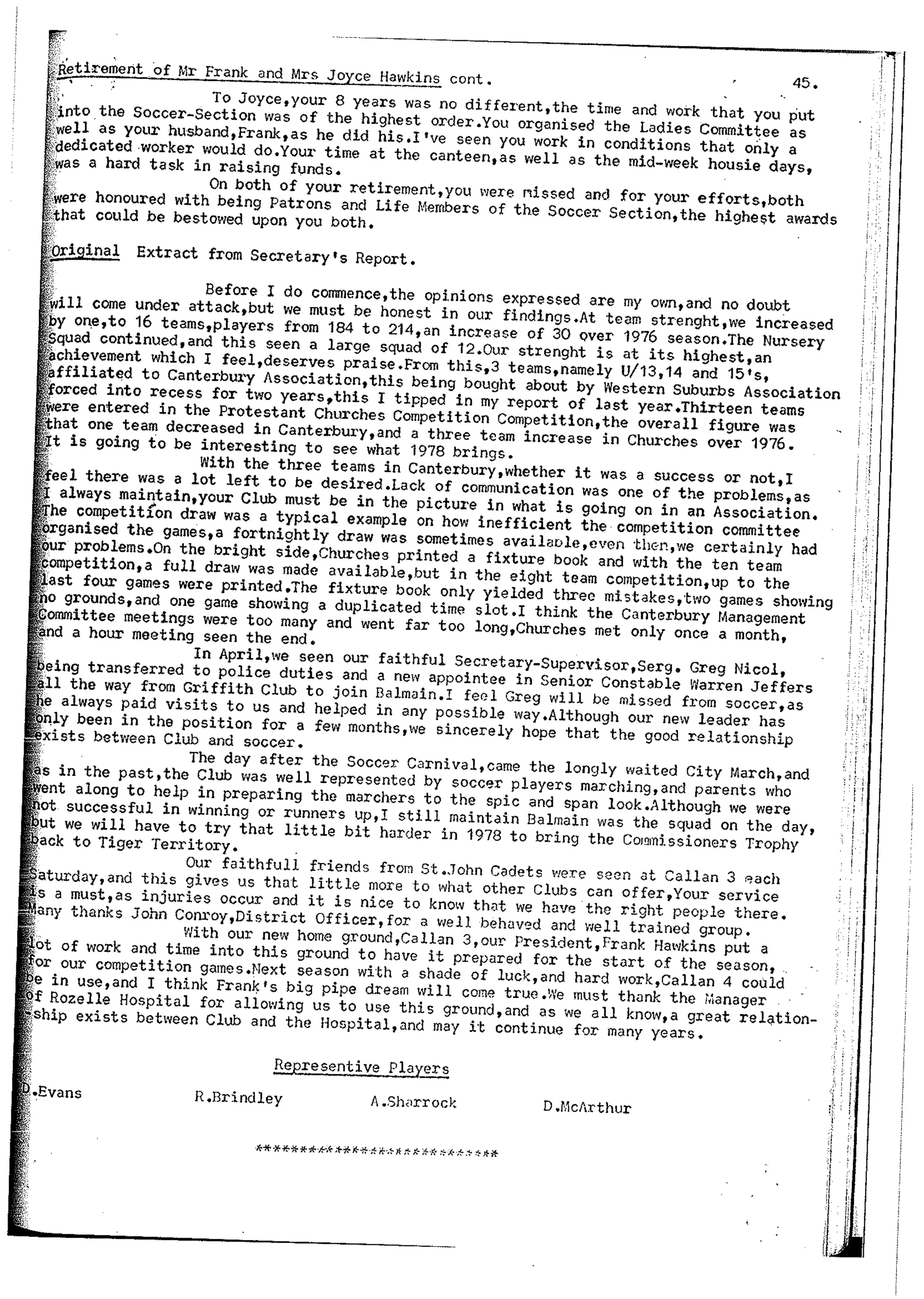 Balmain & Distric Football Club 20year history