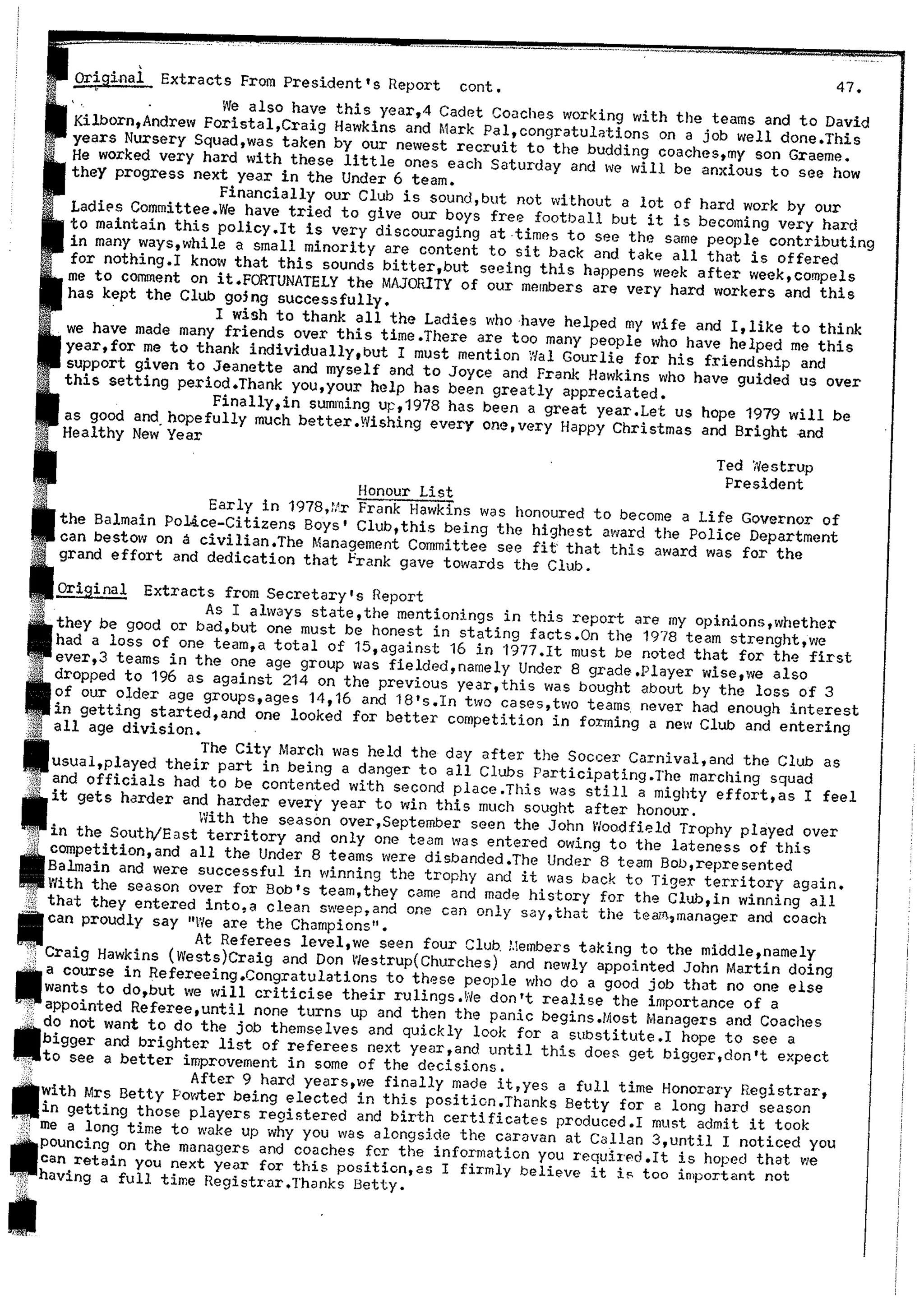 Balmain & Distric Football Club 20year history