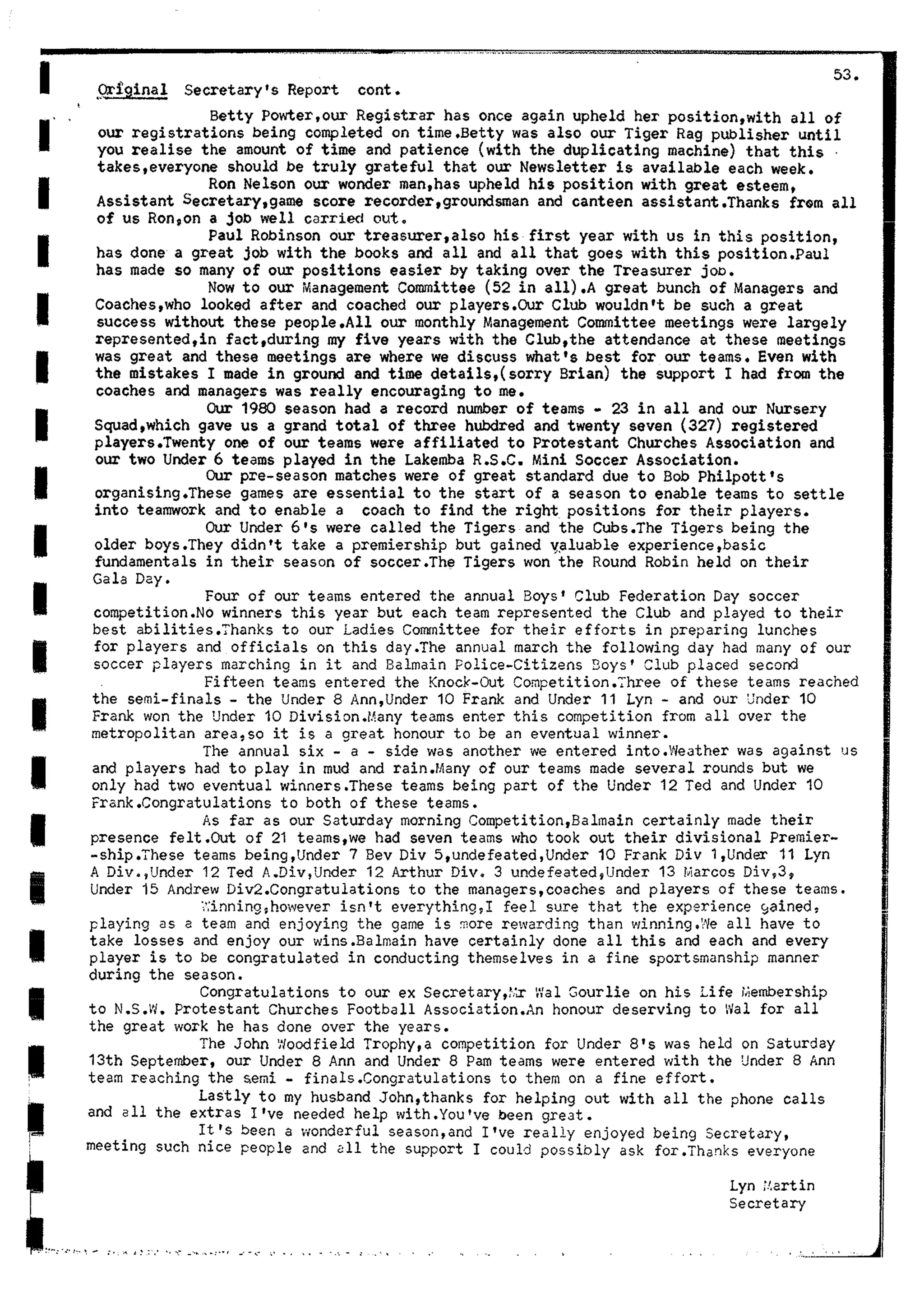 Balmain & Distric Football Club 20year history