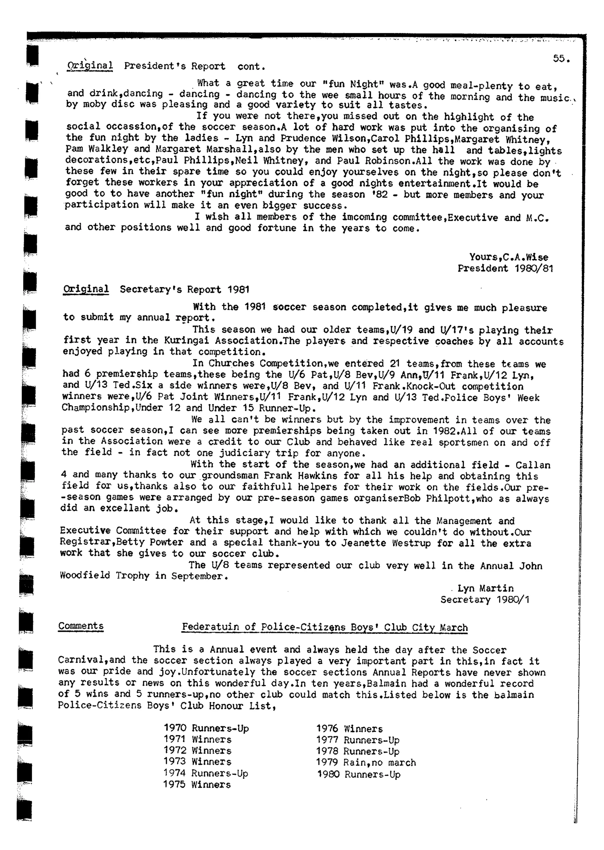 Balmain & Distric Football Club 20year history