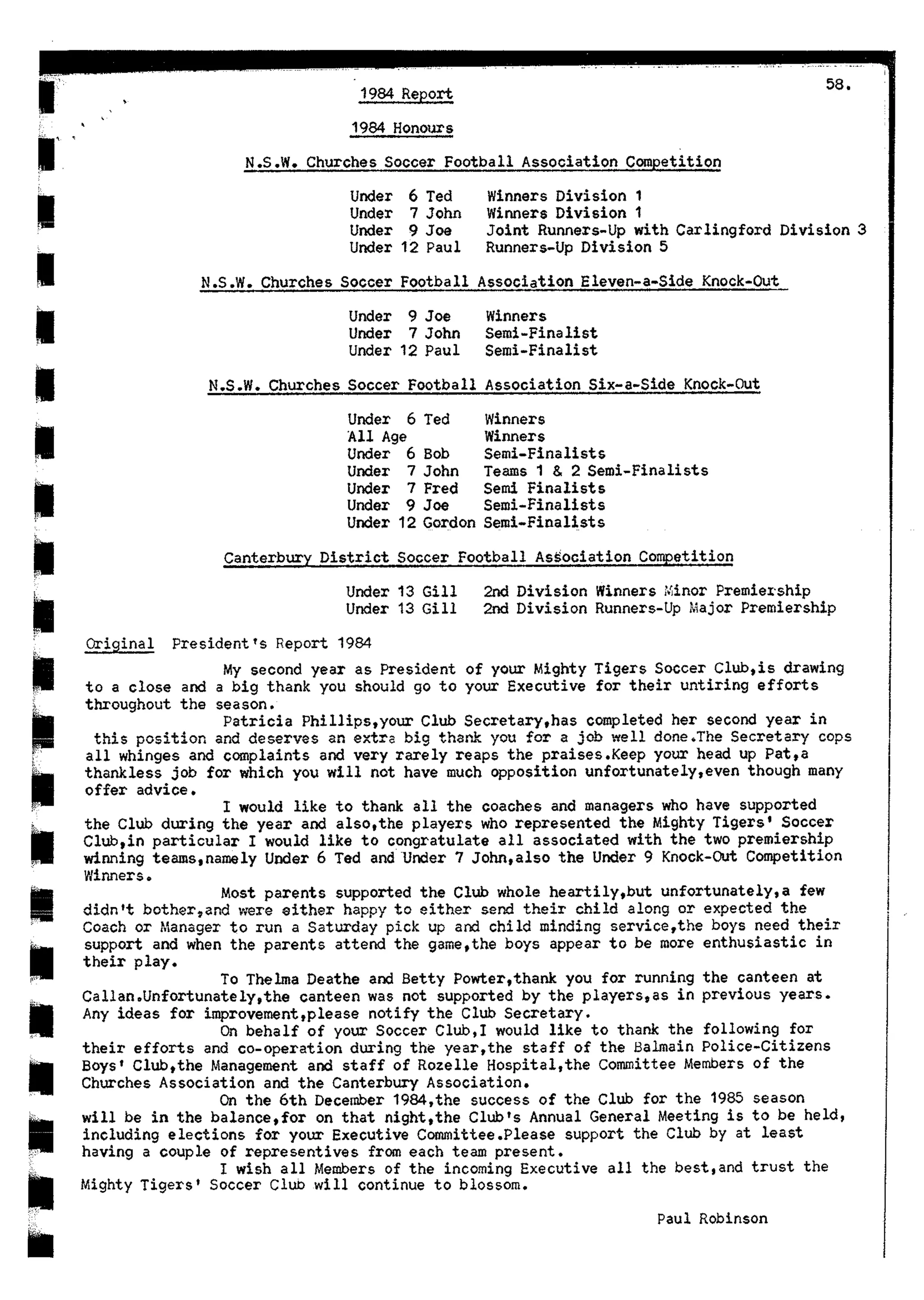 Balmain & Distric Football Club 20year history
