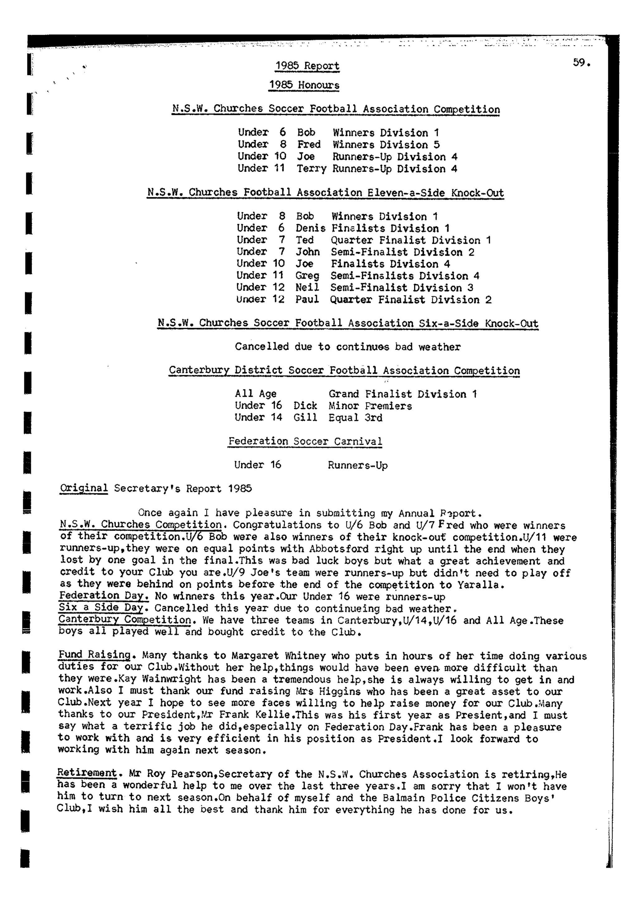 Balmain & Distric Football Club 20year history