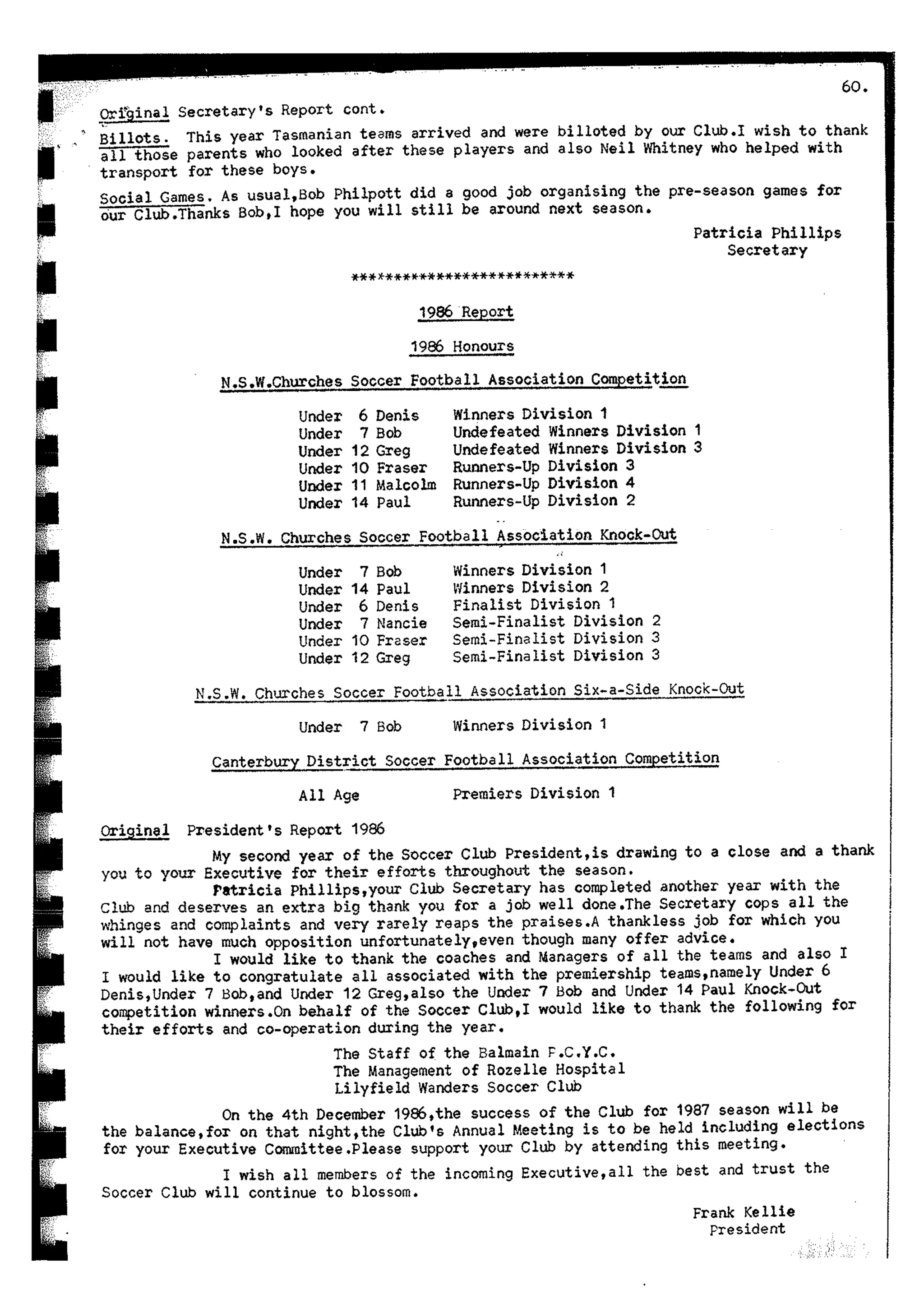 Balmain & Distric Football Club 20year history