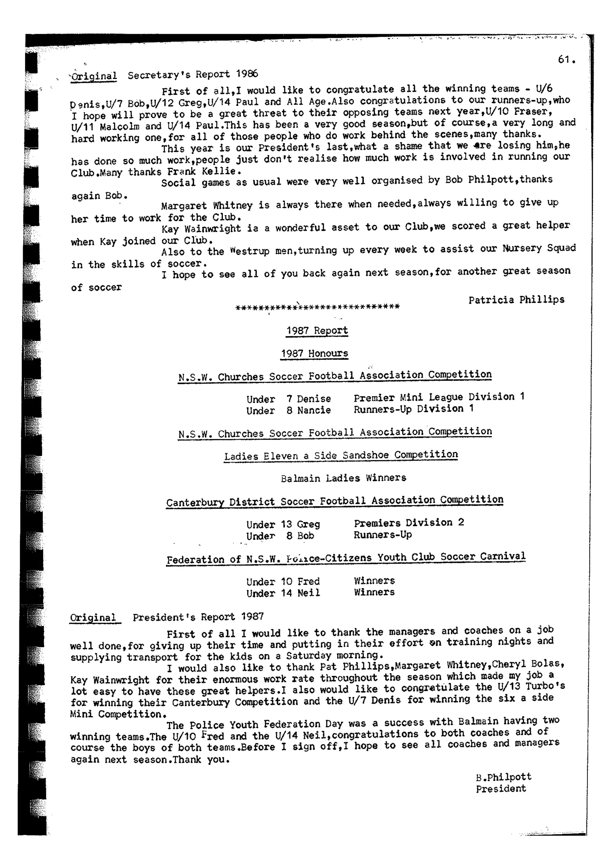 Balmain & Distric Football Club 20year history