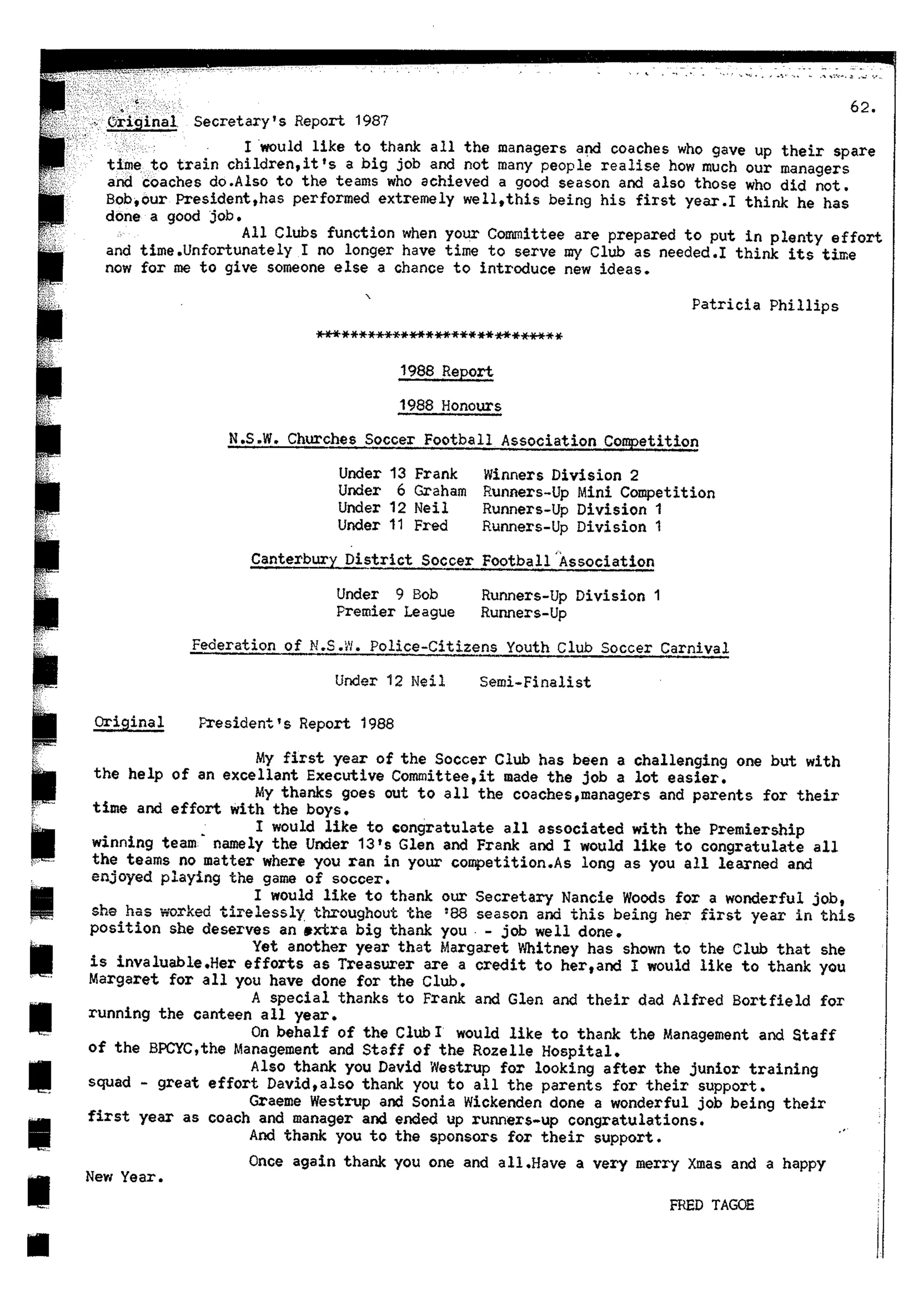 Balmain & Distric Football Club 20year history