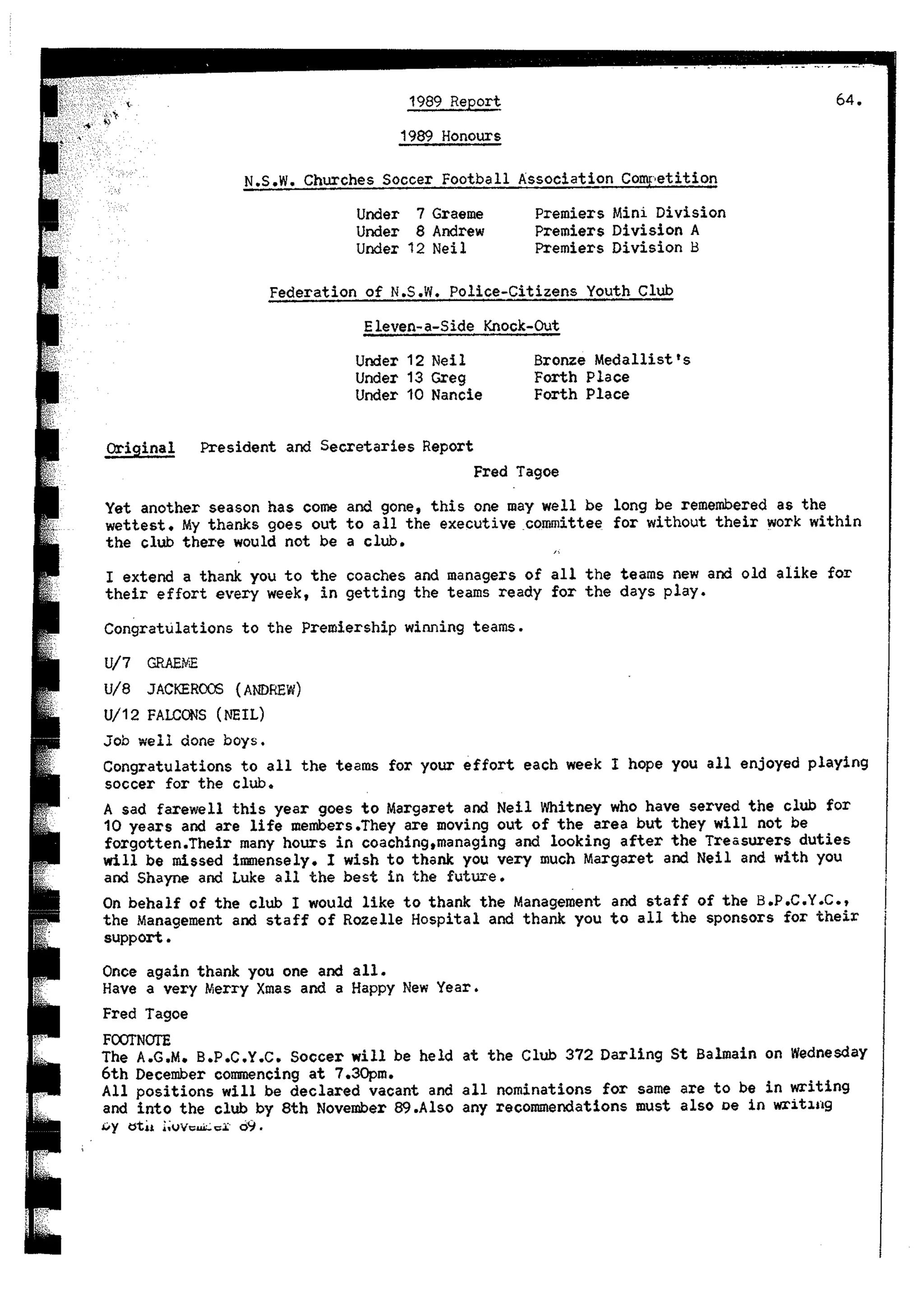 Balmain & Distric Football Club 20year history
