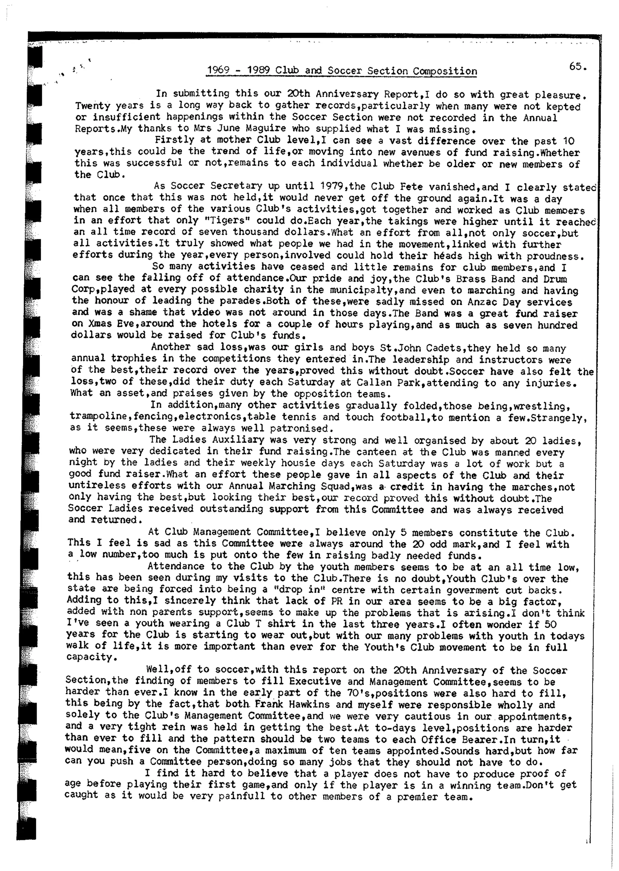 Balmain & Distric Football Club 20year history