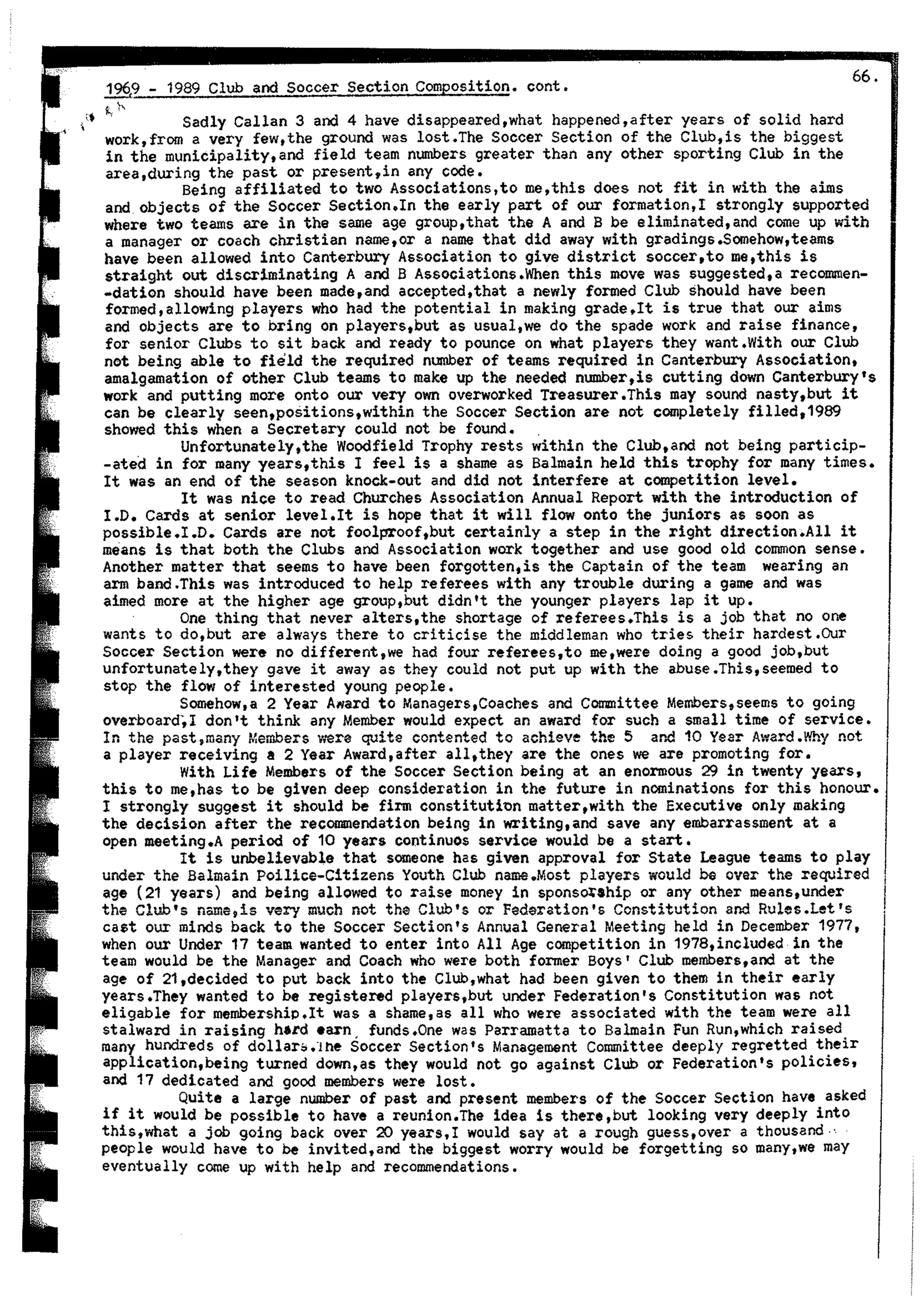 Balmain & Distric Football Club 20year history