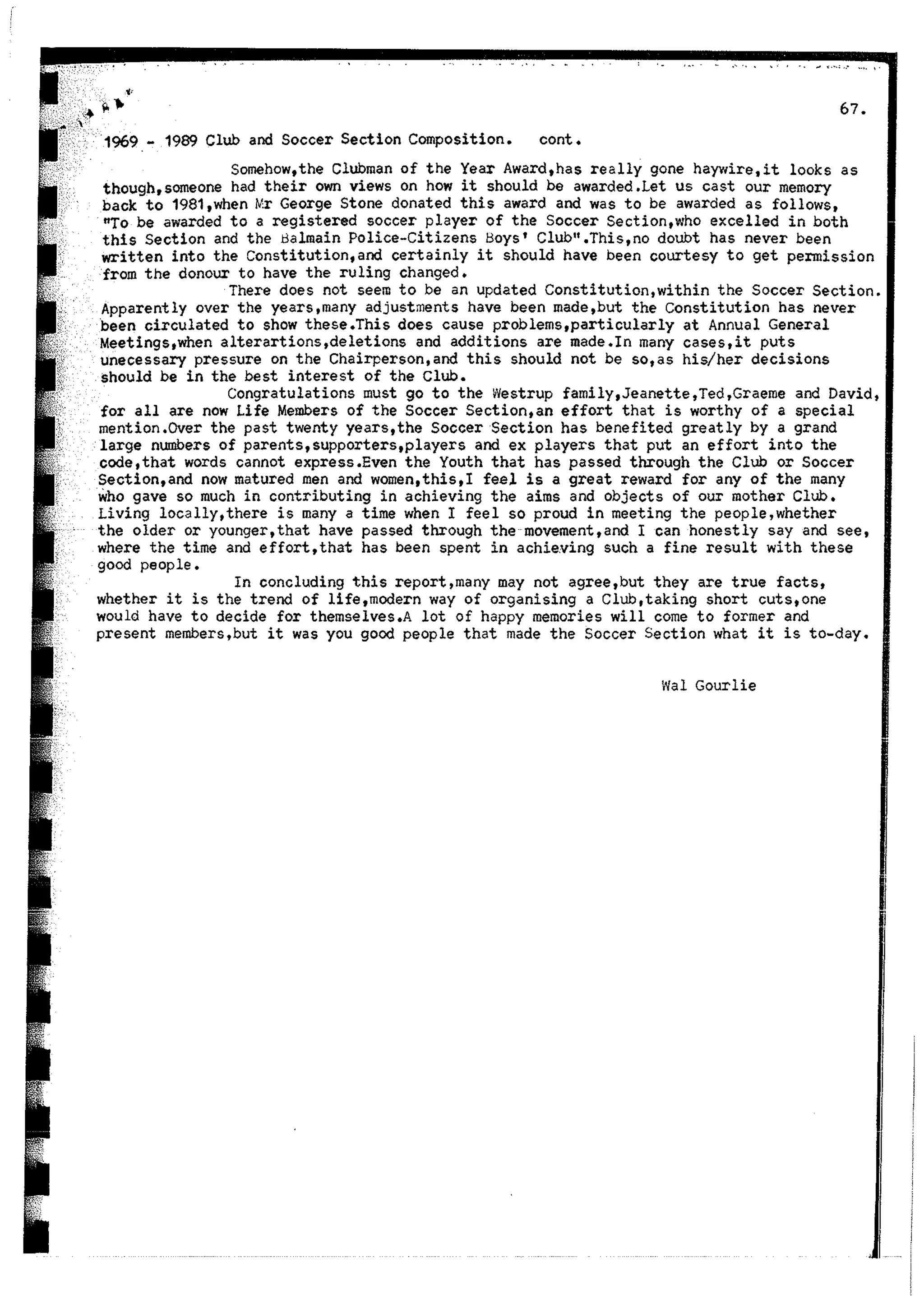 Balmain & Distric Football Club 20year history