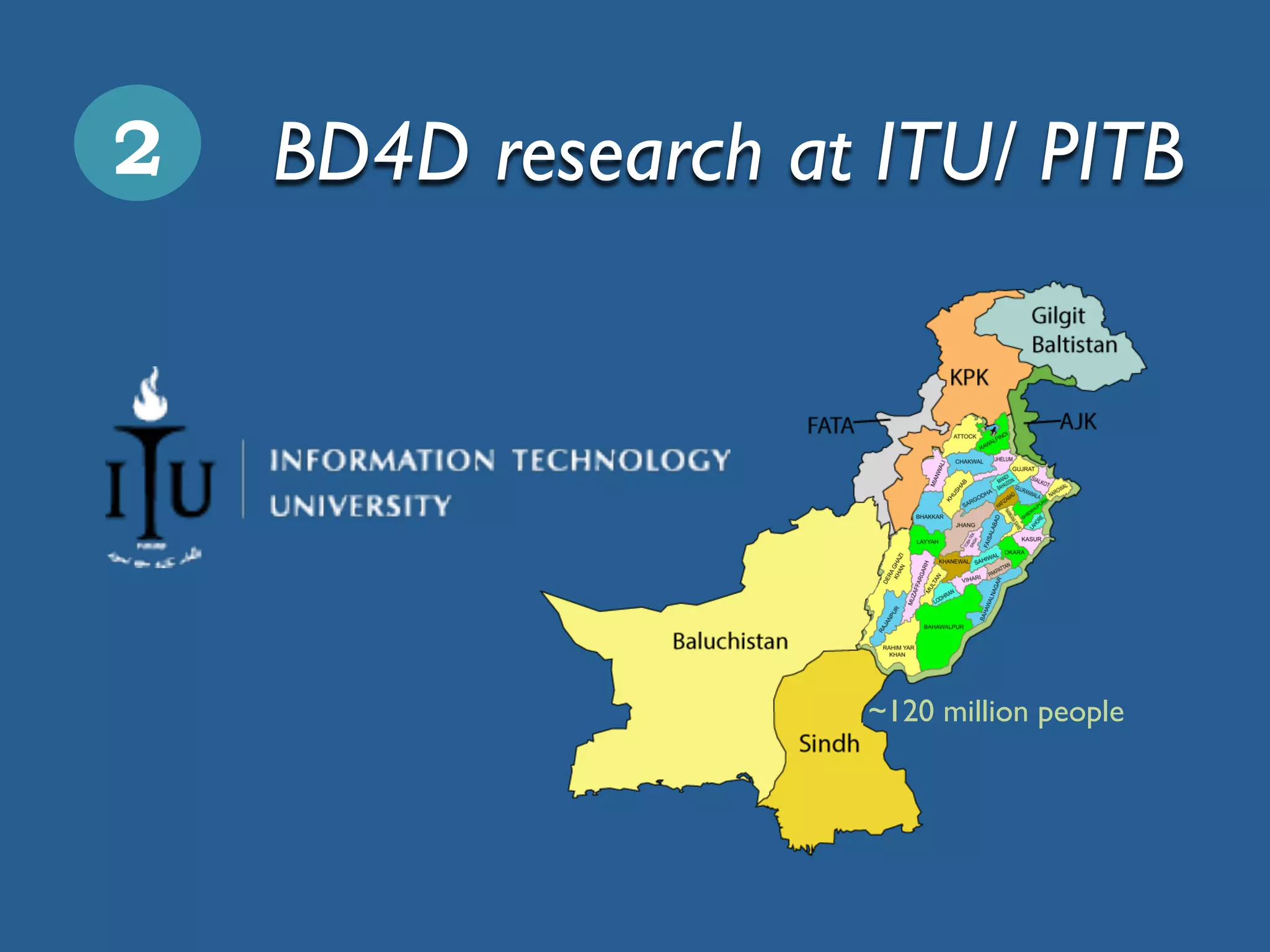 BD4D research at ITU/ PITB2
~120 million people
 