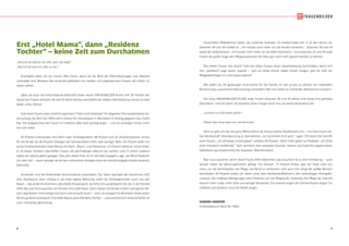 4 5
Erst „Hotel Mama“, dann „Residenz
Tochter“–keine Zeit zum Durchatmen
„Manchmal wächst mir alles über den Kopf.“
„Manchmal wird mir alles zu viel.“
Erschöpfte Sätze, die wir immer öfter hören, wenn wir für BILD der FRAU-Reportagen und -Reports
unterwegs sind. Meistens fast verschämt geflüstert von starken und pragmatischen Frauen, die mitten im
Leben stehen.
Sätze, die auch die entscheidende Botschaft dieser neuen FRAUENBILDER-Studie sind: 82 Prozent der
deutschen Frauen zwischen 40 und 59 Jahren kennen das Gefühl der totalen Überforderung.Genau so viele
leiden unter Zeitnot.
Sind diese Frauen etwa schlecht organisiert? Oder nicht belastbar? Im Gegenteil. Die repräsentative Un-
tersuchung, die BILD der FRAU beim Institut für Demoskopie in Allensbach in Auftrag gegeben hat, macht
klar: Die Aufgabenliste der Frauen im mittleren Alter wird ständig länger – und sie verlangen immer mehr
von sich selbst.
95 Prozent unterstützen ihre Eltern oder Schwiegereltern. 88 Prozent sind als Ansprechpartner immer
für die Kinder da. 66 Prozent erledigen die Familienarbeit mehr oder weniger allein. 85 Prozent leiten ein
prima funktionierendes Hotel Mama mit Koch-, Wasch- und Putzservice. 25 Prozent betreuen schon Enkel.
In all diesen Punkten übertreffen Frauen die gleichaltrigen Männer bei weitem. Und in einem anderen
haben sie nahezu gleich gezogen: Fast jede zweite Frau ist im Job stark engagiert, sagt „der Beruf bedeutet
mir sehr viel“–kaum weniger als bei den männlichen Kollegen ohne die Vierfachaufgabe Kinder-Haushalt-
Eltern-Job.
Ansonsten sind die Rollenbilder (erschreckend) unverändert. Der Mann wechselt die Glühbirnen, hilft
dem Nachwuchs beim Umzug in die erste eigene Wohnung, mäht bei Schwiegermutter auch mal den
Rasen – das wirkliche Kümmern aber bleibt Frauensache.Sie fühlt sich zuständig für die,die in der Familie
Hilfe,Rat und Trost brauchen.Ein Einsatz ohne jede Pause: Denn stehen die Kinder endlich auf eigenen Be-
inen,legt Mutter nicht selbige mal hoch und schnauft durch – nein,sie verlagert ihr Bemühen direkt weiter
Richtung ältere Generation.Erst Hotel Mama,dann Residenz Tochter – und zwischendrin bewirtschaftet sie
auch mal beides gleichzeitig.
Dauerhafter Mitbewohner dabei: das schlechte Gewissen. Es verabschiedet sich in all den Jahren nie.
Zwischen 40 und 44 meldet es: „Ich müsste mich mehr um die Kinder kümmern.“ Zwischen 50 und 54
lautet der Selbstvorwurf: „Ich müsste mich mehr um die Eltern kümmern.“ Und zwischen 55 und 59 quält
Frauen die große Sorge, den Pflegeansprüchen der Alten gar nicht mehr gerecht werden zu können.
Wie halten Frauen das durch? Und wie sollen Frauen diese Dauerbelastung durchhalten, wenn sich
ihre „Sandwich“-Lage weiter zuspitzt – weil sie selbst immer später Kinder kriegen, weil die Zahl der
Pflegebedürftigen im Land rasant wächst?
Wie sollen sie, oft gezwungen (und bereit) für die Familie im Job zurück zu stecken, bei sinkendem
Rentenniveau ausreichend Altersvorsorge betreiben? Wie sich selbst vor drohender Altersarmut schützen?
Die neue FRAUENBILDER-STUDIE zeigt: Frauen zwischen 40 und 59 Jahren sind heute eine gehetzte
Generation. Und sie warnt: Sie könnten schon morgen auch eine verratene Generation sein.
„So kann es nicht weiter gehen.“
Dieser Satz muss jetzt von uns kommen.
Denn es geht um die,die ganz offensichtlich die Stütze unserer Gesellschaft sind – mit ihrer enorm ho-
hen Bereitschaft, Verantwortung zu übernehmen. „Ich kümmere mich gern“, sagen 70 Prozent der betroff-
enen Frauen, „ich will etwas zurück geben“ erklären 66 Prozent . Noch mehr geben zu Protokoll: „Ich fühle
mich moralisch verpflichtet.“ Kein Jammern über verpasste Chancen, Träume und Ziele fürs eigene Leben.
Stattdessen grundoptimistisches Zupacken. Beeindruckend.
Was muss passieren, damit diese Frauen Hilfe bekommen, was brauchen sie zu ihrer Entlastung – auch
danach haben die Meinungsforscher gefragt. Die Antwort: 75 Prozent finden, dass der Staat mehr tun
muss, um die Vereinbarkeit von Pflege und Beruf zu verbessern. Und auch hier klingt der größte Wunsch
bescheiden: 64 Prozent leiden vor allem unter dem Bürokratie-Wahnsinn, den seitenlangen Antragsfor-
mularen, den endlosen Befragungen, dem Feilschen um die Pflegestufe. Unwürdig. Die Pflege der Zukunft
braucht mehr Liebe, mehr Geld und weniger Bürokratie. Für ersteres sorgen die Familienfrauen längst. Für
mittleres und letzteres muss die Politik sorgen.
SANDRA IMMOOR
Chefredakteurin BILD der FRAU
 