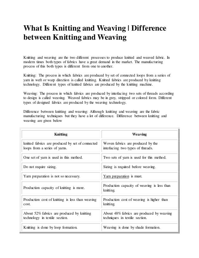 Bdft ii, tmt, unitii, comparison between weaving & knitting,