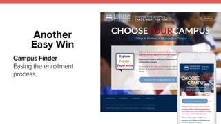 8 
Another 
Easy Win 
Campus Finder 
Easing the enrollment 
process. 
 