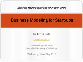 Business Design and Innovation Circle



Business Modeling for Start-ups

                Dr Erwin Fielt

                e.fielt@qut.edu.au

           Information Systems School
        Queensland University of Technology

         Wednesday, 9th of May 2012
 