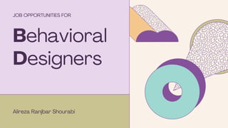Alireza Ranjbar Shourabi
Behavioral
Designers
JOB OPPORTUNITIES FOR
 