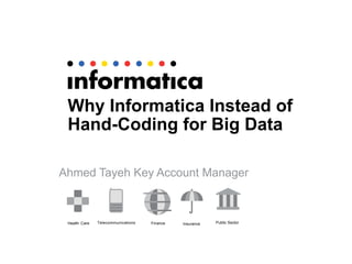 Why Informatica Instead of
Hand-Coding for Big Data
Ahmed Tayeh Key Account Manager
TelecommunicationsHealth Care InsuranceFinance Public Sector
 