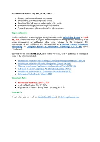 BDML 2026 | International Conference on Big Data & Machine Learning | PDF