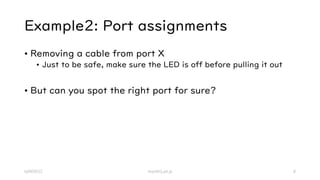 Example2: Port assignments
• Removing a cable from port X
• Just to be safe, make sure the LED is off before pulling it ou...