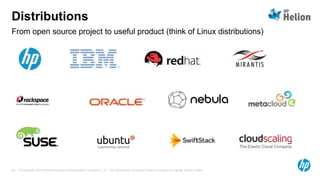 Distributions 
From open source project to useful product (think of Linux distributions) 
© Copyright 2014 Hewlett-Packard...