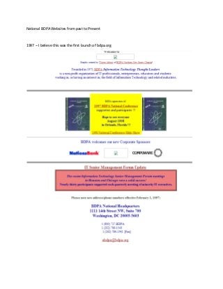 National BDPA Websites from past to Present

1997 – I believe this was the first launch of bdpa.org

 