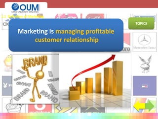 Fig. 1
Marketing is managing profitable
customer relationship
TOPICS
1.1 Definition of Marketing
 