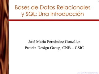 1




Bases de Datos Relacionales
  y SQL: Una Introducción



    José María Fernández González
   Protein Design Group, CNB – CSIC




                               José María Fernández González
 