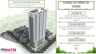 CHUNG CƯ HỒNG HÀ
TOWER
89 THỊNH LIỆT – HOÀNG MAI – HÀ NỘI
CHỦ ĐẦU TƯ
TƯ VẤN THIẾT KẾ
TƯ VẤN GIÁM SÁT
ĐƠN VỊ THI CÔNG
CÔNG TY CỔ PHẦN CẦU 1 THĂNG LONG
CÔNG TY CỔ PHẦN ĐẦU TƯ XÂY DỰNG VÀ PHÁT TRIỂN NHÀ
HỒNG HÀ
CÔNG TY CỔ PHẦN ĐẦU TƯ VÀ PHÁT TRIỂN NHÀ HÀ NỘI SỐ 36
CÔNG TY CỔ PHẦN GIẢI PHÁP VÀ CÔNG NGHỆ XÂY DỰNG SF
CÔNG TY CỔ PHẦN ĐẦU TƯ XÂY DỰNG VIỆT NAM
CÔNG TY CỔ PHẦN CONINCO CÔNG NGHỆ XÂY DỰNG VÀ MÔI
TRƯỜNG
CÔNG TY CỔ PHẦN ĐẦU TƯ XÂY DỰNG VÀ PHÁT TRIỂN NHÀ
HỒNG HÀ
 