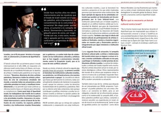 guía de boicot cultural y académico contra el apartheid israelí
1716
israelíes, con el ﬁn de poner término a la ocupa-
ción, la colonización y el sistema de Apartheid is-
raelíes”.
El boicot cultural dio sus primeros pasos a escala
internacional en el año 2006, en respuesta a la
ofensiva israelí contra Gaza y el Líbano, con la pu-
blicación de un maniﬁesto ﬁrmado por un abanico
de ar stas e intelectuales pales nos en el que de-
claraban: “Nosotros, directores de cine y ar stas
pales nos, llamamos a todos los ar stas y direc-
tores de cine de consciencia alrededor del
mundo, a cancelar todas sus actuaciones y actos
culturales previstas en Israel, a movilizare inme-
diatamente y a no permi r que Israel con núe su
ofensiva [contra Gaza y el Líbano] para alimentar
su complacencia. Como pasó bajo el Apartheid
israelí, los trabajadores del mundo de la cultura
deben alzar su voz contra los crímenes de guerra
y las atrocidades israelíes. Llamamos a la comu-
nidad internacional a unirse al boicot de los fes-
vales de cine israelíes, los espacios públicos
israelíes y las Ins tuciones israelíes ﬁnanciadas
por su gobierno, y a acabar todo po de colabo-
ración con las ins tuciones culturales y ar s cas
que se han negado a pronunciarse rotunda-
mente contra la Ocupación israelí, que es la
causa de este conﬂicto colonial”.
Desde sus inicios, el boicot cultural ha seguido dos
grandes líneas de actuación. La primera consiste
en boicotear las ins tuciones culturales israelíes,
sus productos, sus infraestructuras y los eventos
que patrocinan o apoyan. Se considera en efecto
que hasta que demuestren lo contrario, todas son
virtualmente cómplices de mantener la ocupación
israelí, apoyar las colonias y violar los derechos
fundamentales de los pales nos y pales nas. Bien
por su silencio ante tales violaciones, bien porque
contribuyen a jus ﬁcar, minimizar u ocultar los crí-
menes israelíes al distraer la opinión pública de
dichas vulneraciones y contribuir a la propaganda
israelí.
PACBI también pide que se rehúya de cualquier
colaboración o cooperación con estas ins tucio-
nes culturales israelíes, y que se boicoteen los
eventos y proyectos en los que estén implicadas
personas que representan estas ins tuciones. Un
buen ejemplo de algunas de las ac vidades cul-
turales que pueden ser boicoteadas son las pro-
gramadas por la Casa Sefarad–Israel, una
ins tución patrocinada por el Estado español y
alojada en un ediﬁcio histórico cedido por la Co-
munidad de Madrid, que goza de importantes
subvenciones públicas y cuya ﬁnalidad consiste en
normalizar y potenciar las relaciones del Estado
israelí con las ins tuciones públicas y privadas del
Estado español. También caen bajo el efecto del
boicot cultural, las par cipaciones de ar stas is-
raelíes en fes vales, eventos y muestras organi-
zadas en nuestro país y ﬁnanciadas parcial o
integralmente por algún ministerio o ins tución
oﬁcial israelí.
Como segunda línea de actuación, la campaña
de boicot cultural pide a ar stas e intelectuales
del mundo entero que se nieguen a actuar en Is-
rael, a montar ac vidades culturales en ese país,
a par cipar en fes vales o recibir premios de ins-
tuciones oﬁciales israelíes. La ac tud de intelec-
tuales y ar stas del Estado español varía mucho.
Muchos ar stas descartan actuar en Israel, por ra-
zones ideológicas o é cas. Otros representantes
del mundo de la cultura que aceptaron visitar Is-
rael en el marco de su ac vidad, responden favo-
rablemente a las solicitudes del movimiento de
BDS y acaban cancelando su actuación.
También está el caso de los ar stas que después
de ser interpelados por PACBI, proponen “com-
pensar” al pueblo pales no con una visita a Ra-
mala o un concierto en Belén, pero se ven
obligados a desis r de tal ofrecimiento porque,
como lo ha evidenciado la campaña BDS, el pú-
blico pales no preﬁere que ar stas, cantantes y
músicos cancelen sus espectáculos en Israel, en
vez de incurrir en la incoherencia de “poner en pie
de igualdad jus cia con injus cia”, como decía
Nelson Mandela. Los hay ﬁnalmente que man e-
nen su visita a Israel, intentando obviar o incluso
deslegi mar la campaña global de Boicot, Desin-
versión y Sanciones contra el Apartheid israelí.
¿Por qué es necesario un boicot
cultural contra Israel?
“De la misma manera que decíamos durante el
Apartheid que era inapropiado que ar stas in-
ternacionales vinieran a actuar a Sudáfrica en
una sociedad basada en leyes discriminatorias y
en la exclusividad racial, al igual hoy en día, sería
erróneo que la Ópera de Cape Town fuera a ac-
tuar a Israel”, subrayó el arzobispo sudafricano
Desmon Tutu.
www.causapales na.net
Desde hace muchos años me rebelo
interiormente ante las injus cias que
el Estado de Israel comete con el pue-
blo pales no, ante el beneplácito o el
consen miento de la comunidad in-
ternacional. Me alegra poder aportar
ahora, al sumarme a la campaña de
Boicot, Desinversión y Sanciones, un
pequeño grano de arena, por insigni-
ﬁcante que sea, a esta causa, recono-
cida y apoyada por los sectores más
conscientes y progresistas de la socie-
dad israelí”
”
“
San ago Auseron (Juan Perro), compositor, cantante y escritor
Me adhiero al boicot a Israel porque
no podemos dejar que la causa pales-
na sea otra causa perdida.
”
“
Carlos Azagra, dibujante.
 