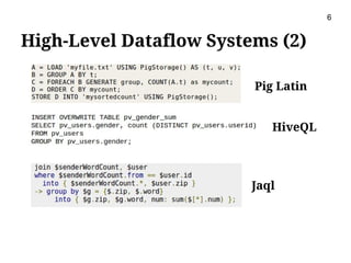High-Level Dataflow Systems (2)
Pig Latin
HiveQL
Jaql
6
 