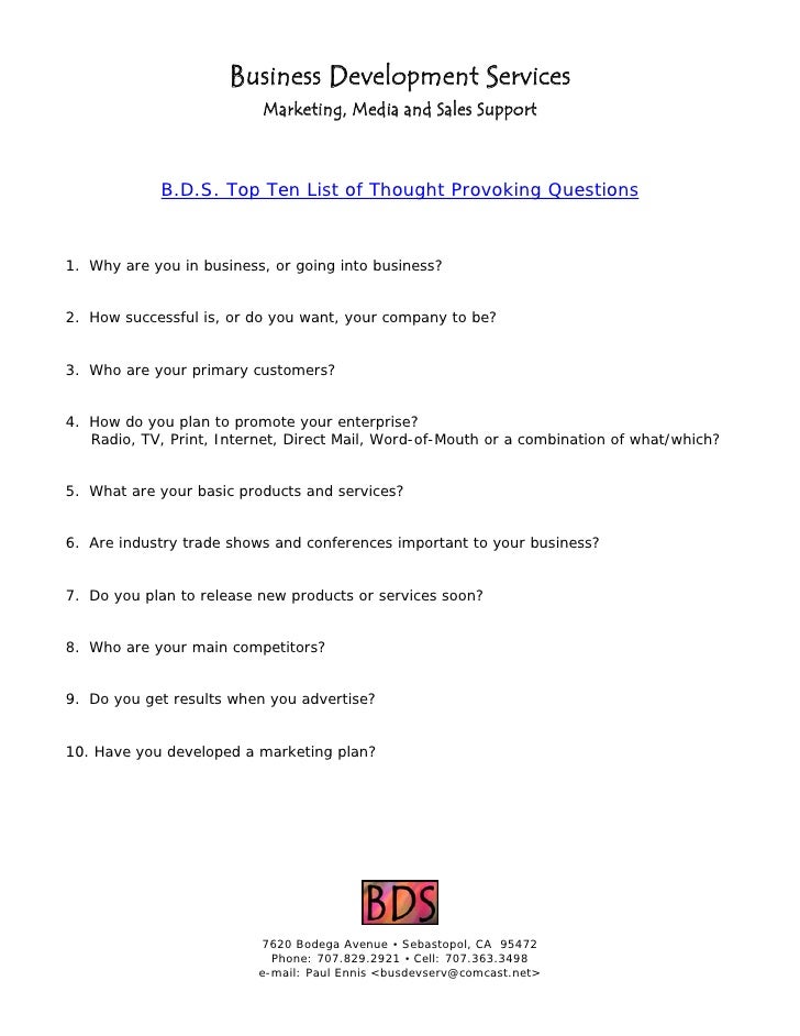 B.D.S. Top Ten List of Thought Provoking Questions