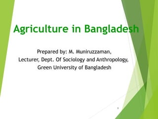 Agriculture in Bangladesh
Prepared by: M. Muniruzzaman,
Lecturer, Dept. Of Sociology and Anthropology,
Green University of Bangladesh
1
 