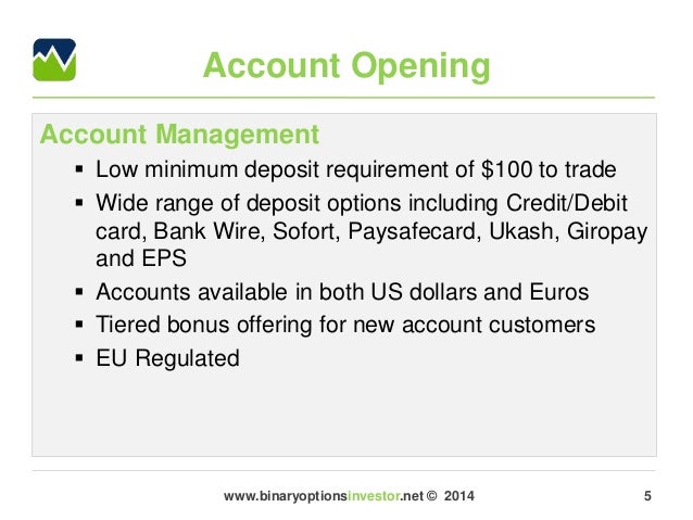Binary options minimum deposit 10