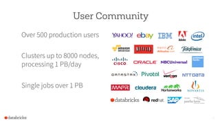 User Community
Over 500 production users
Clusters up to 8000 nodes,
processing 1 PB/day
Single jobs over 1 PB
17
 
