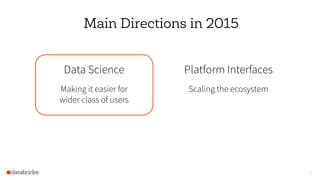 31
Main Directions in 2015
Data Science
Making it easier for
wider class of users
Platform Interfaces
Scaling the ecosystem
 